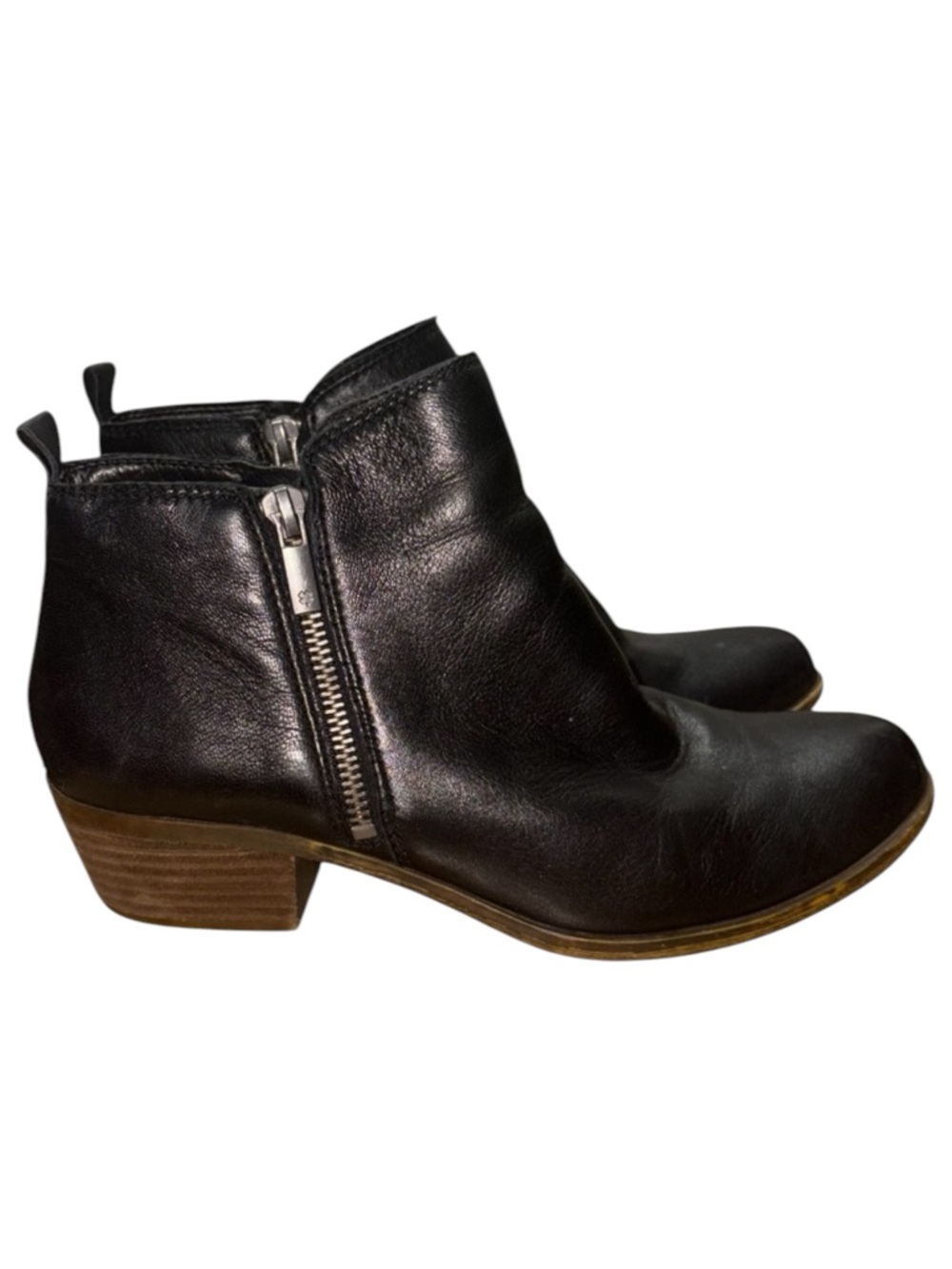 LUCKY BRAND Basel Double Zip Black Leather Ankle Booties Size 8.5-- Soft Leather